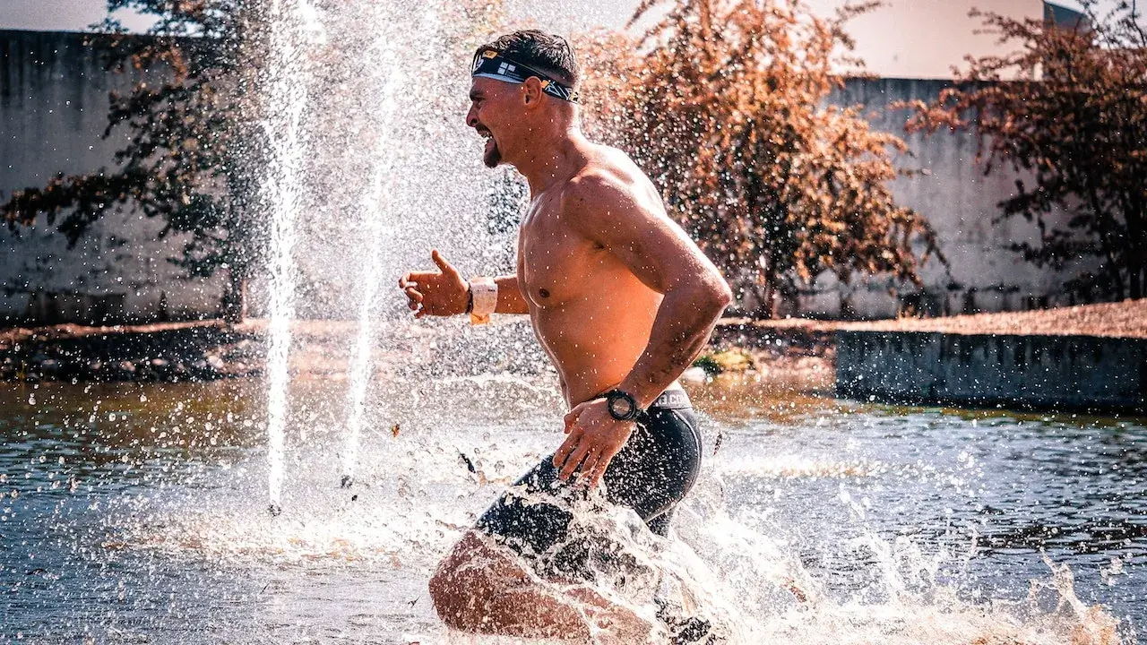 a person doing water walking exercise on a pool