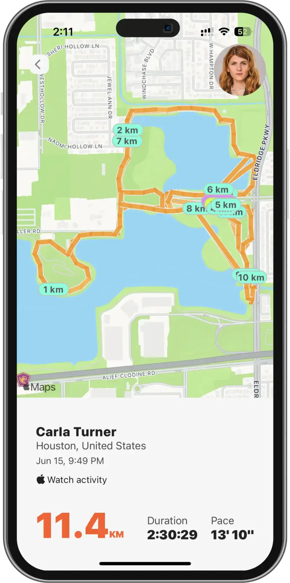 Screenshot of activity recording in the fitAnalytica app