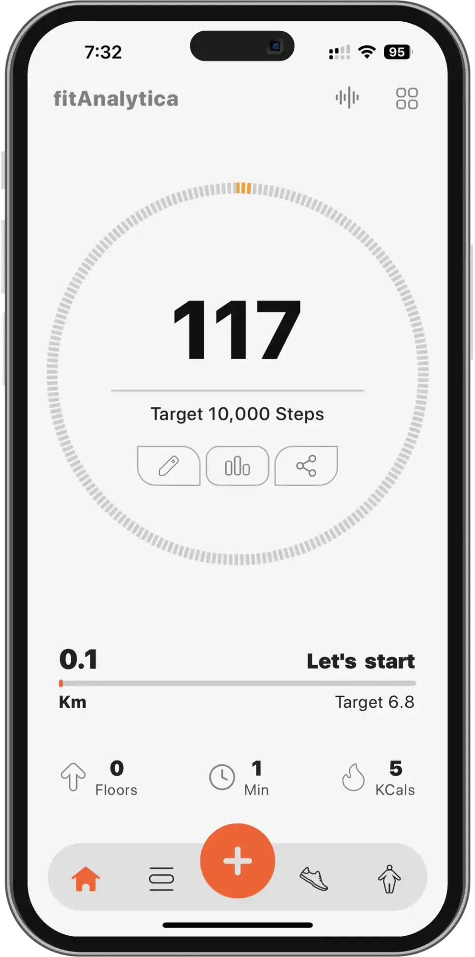 Screenshot of daily step count on the fitAnalytica app