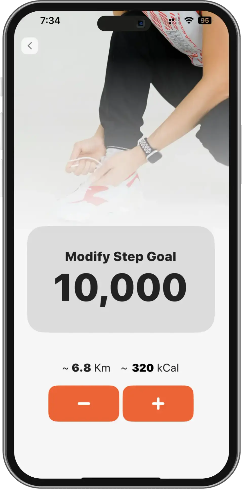 Screenshot showing steps goal progress in the app