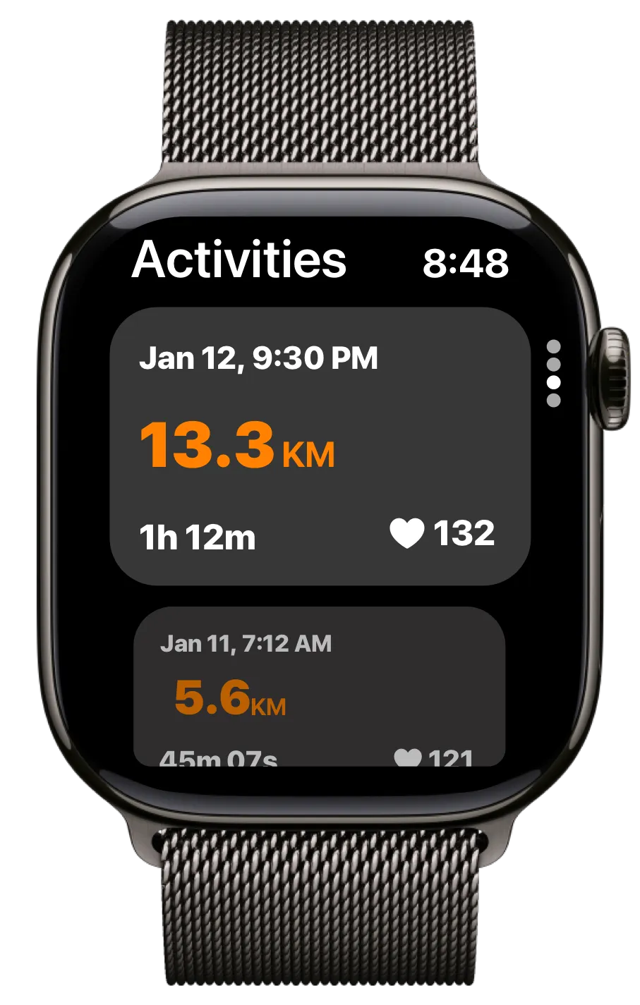 Apple Watch displaying activity summary after a workout on the fitAnalytica app
