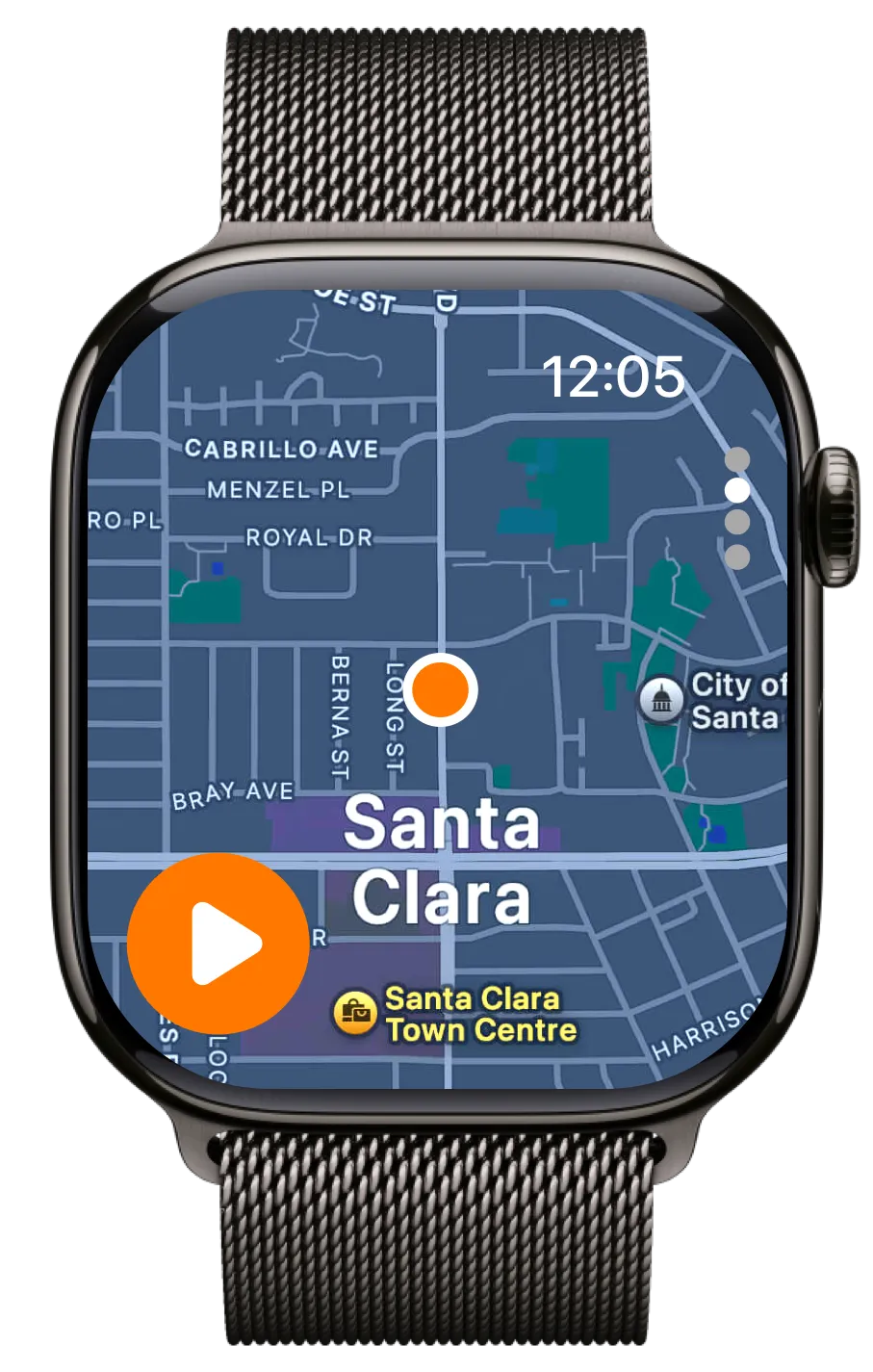 Apple Watch screen showing activity selection on the fitAnalytica app